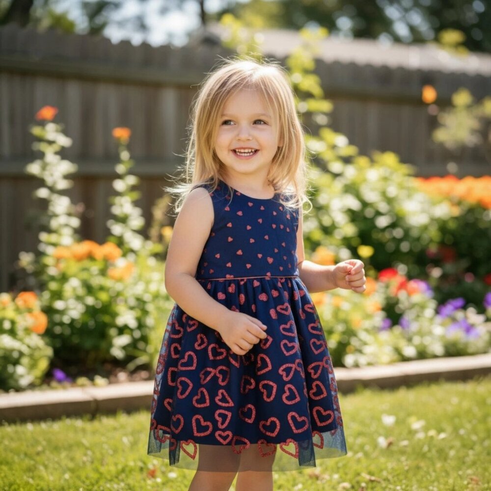Toughskins Toddler Size S (2T) Navy Blue with Red Hearts Patriotic Fancy Dress